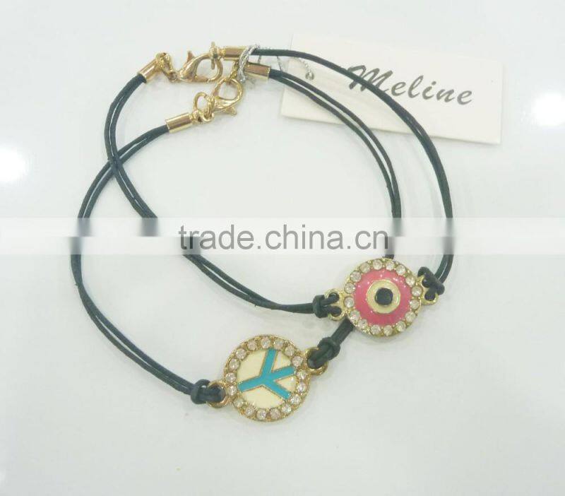 FASHION 2 ROWS EVIL EYE,PEACE CHARM BRACELET