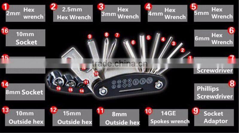 Germany 16-in-1 Multifunctional High Quality Alloy Steel Cycling Bicycle Repair Tools Black Bike Combined Tool