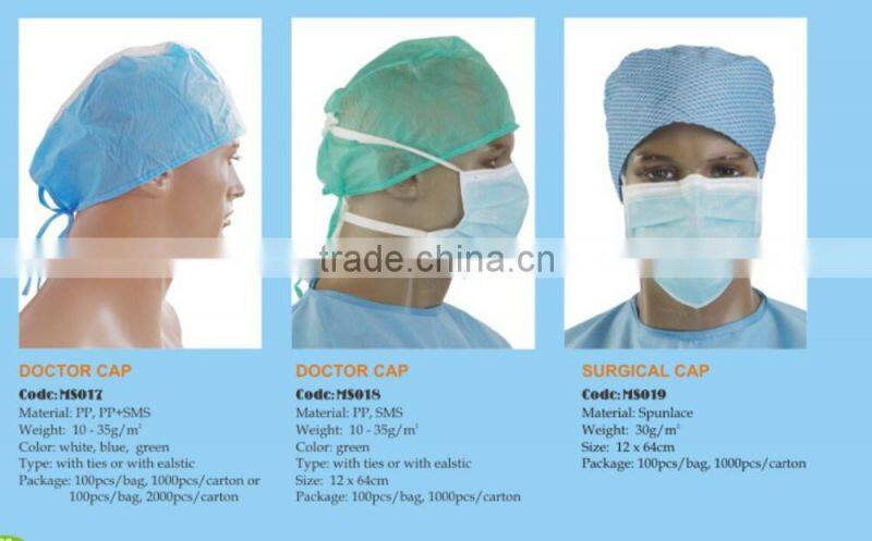 Disposable PP non woven hair surgical doctor caps colorful with ties