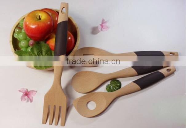 Useful 4-piece Wood Spatula with Silicone Handle Wood Kitchen Utensils Set