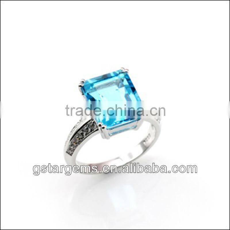 rhodium plated jewelry Natural Blue Topaz Ring