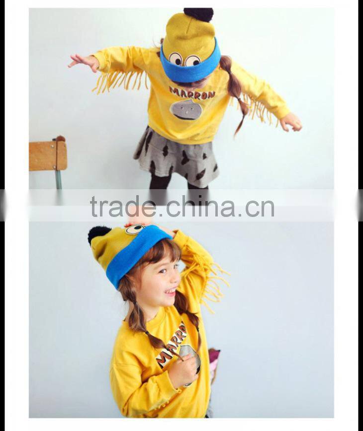 Fashion Cute Lovely Eyes Applique Fixed Kids Boys Girls Pompom Hat Beanie