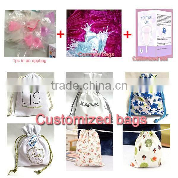 2016 Custom silk drawstring bags for silicon menstrual cup