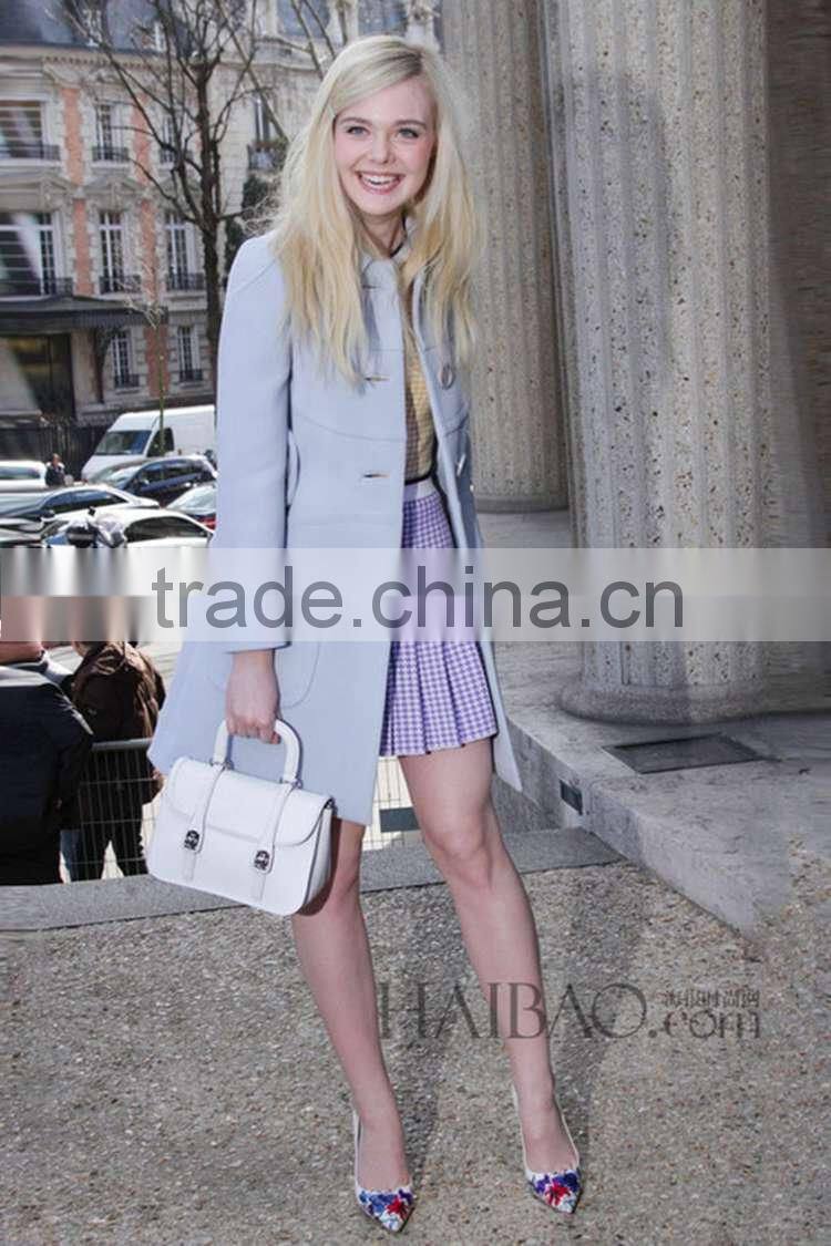 2014 hot selling slim fit high quality brands fashion woolen breasted crystal blue coat women G167