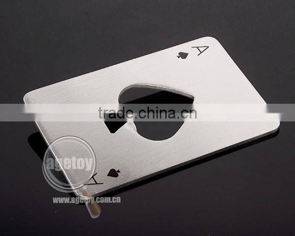 Promotion Beer Gifts Spades A Printed Brushed Stainless Steel Metal Playing Card Shaped Poker Bottle Opener