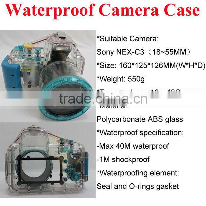 underwater camera housing for Sony NEX-C3(18~55MM), water proof bag slr camera 40m diving, camera case underwater 130ft depth