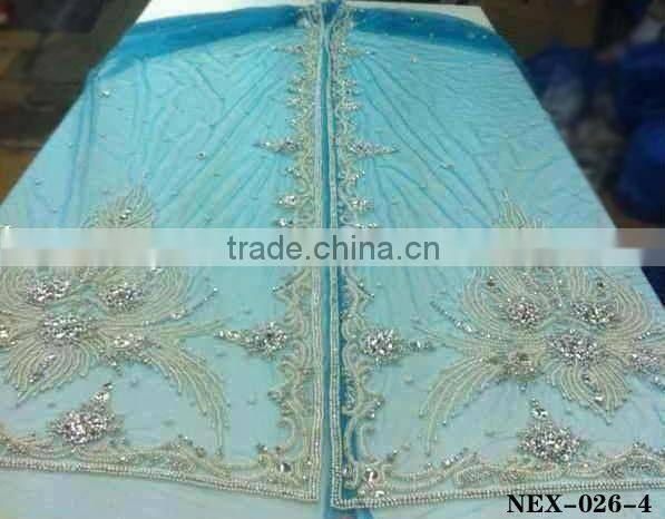 blue Stone work designer Partywear sarees lace fabric (NEX-026-4)