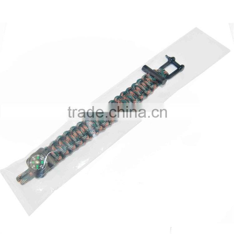 Survival Kit Paracord Bracelet Flint Fire Starter with compass