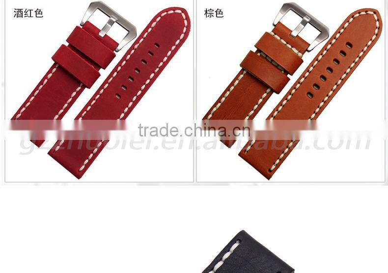 2015 New Style 22|24|26mm 100% handstitch Black Red Grey Armyeather watch strap wholesale 3pcs