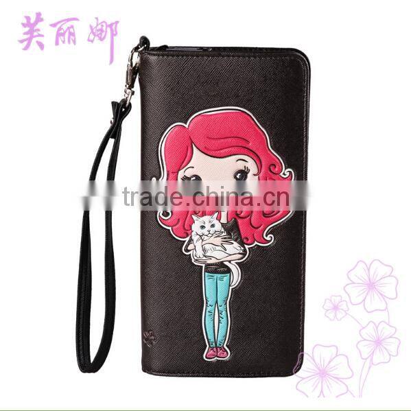 New Model Ladies Purses/Fashion Wholesale Cut Girl with Cat Printing Woman Wallet/Festival gift