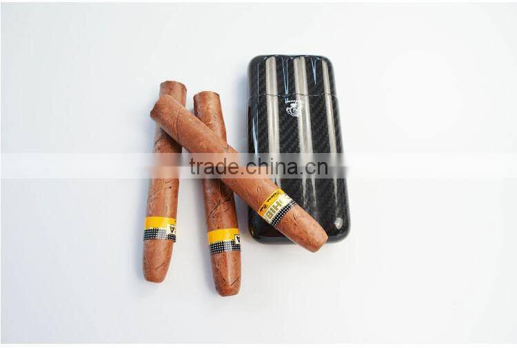 Guangzhou Caben Top Supplier Of Black Real Carbon Fiber Gloss Finish Cigar Travel Case 3 Tube cigar box With Facy box