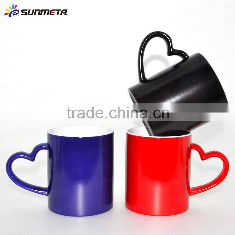 Sunmeta whole sale 11oz Blank Sublimation Color Changing Mug heart handle