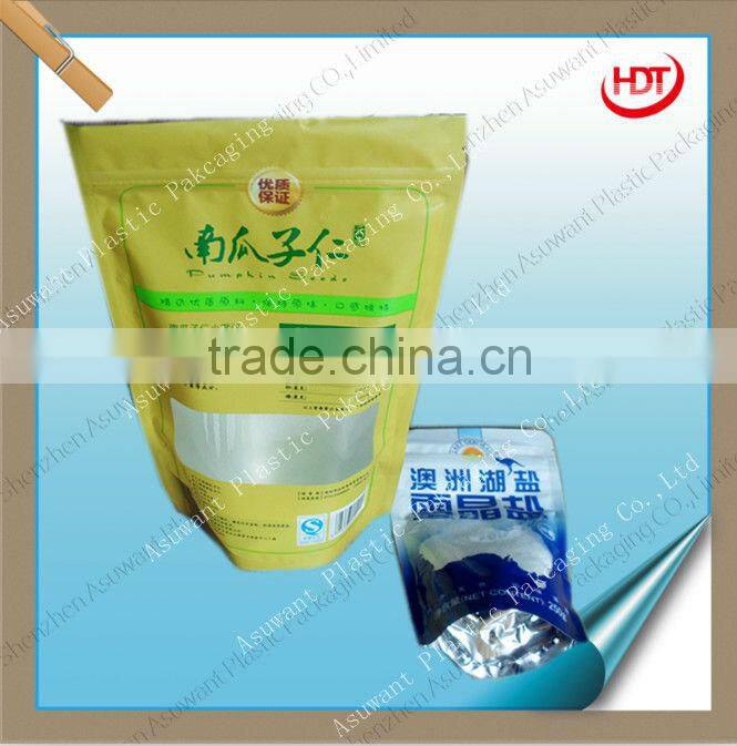 bottom gusset clear window stand up zipper pouch for food packaging