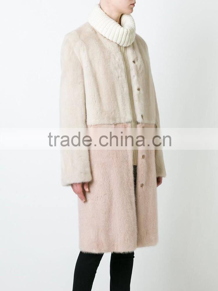 OEM factory price collarless fur coat, trench style long women fur coat
