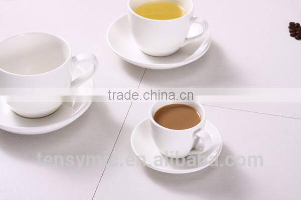 T00217 big handle white porcelain tea cup with saucer