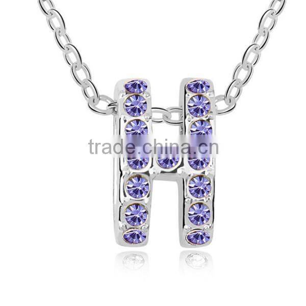 gold letter pendant alphabet crystal necklace, letter h necklace