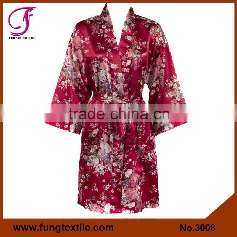 300807 Women Floral Satin Dressing Gown
