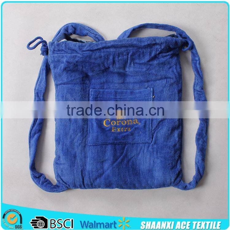 2015 soft cotton velour cloth brand promotional beach towel and bag set