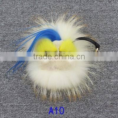 China Wholesale OEM Custom Leather Raccoon Fur Monster Fur Keychain