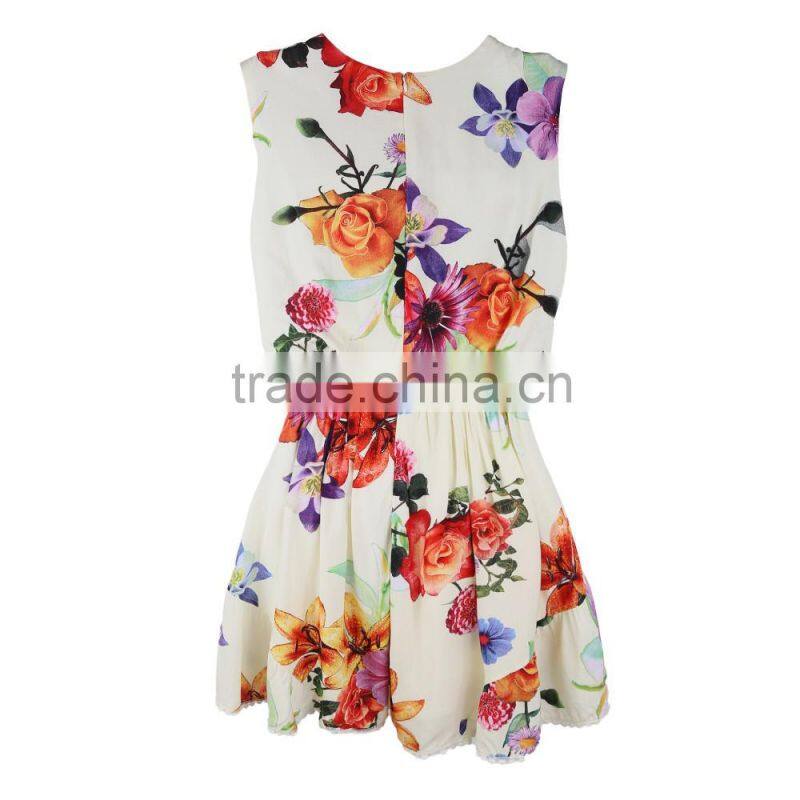 Women Floral Print Jumpsuit, Deep V Neck Printed Romper with Ruffles Hem