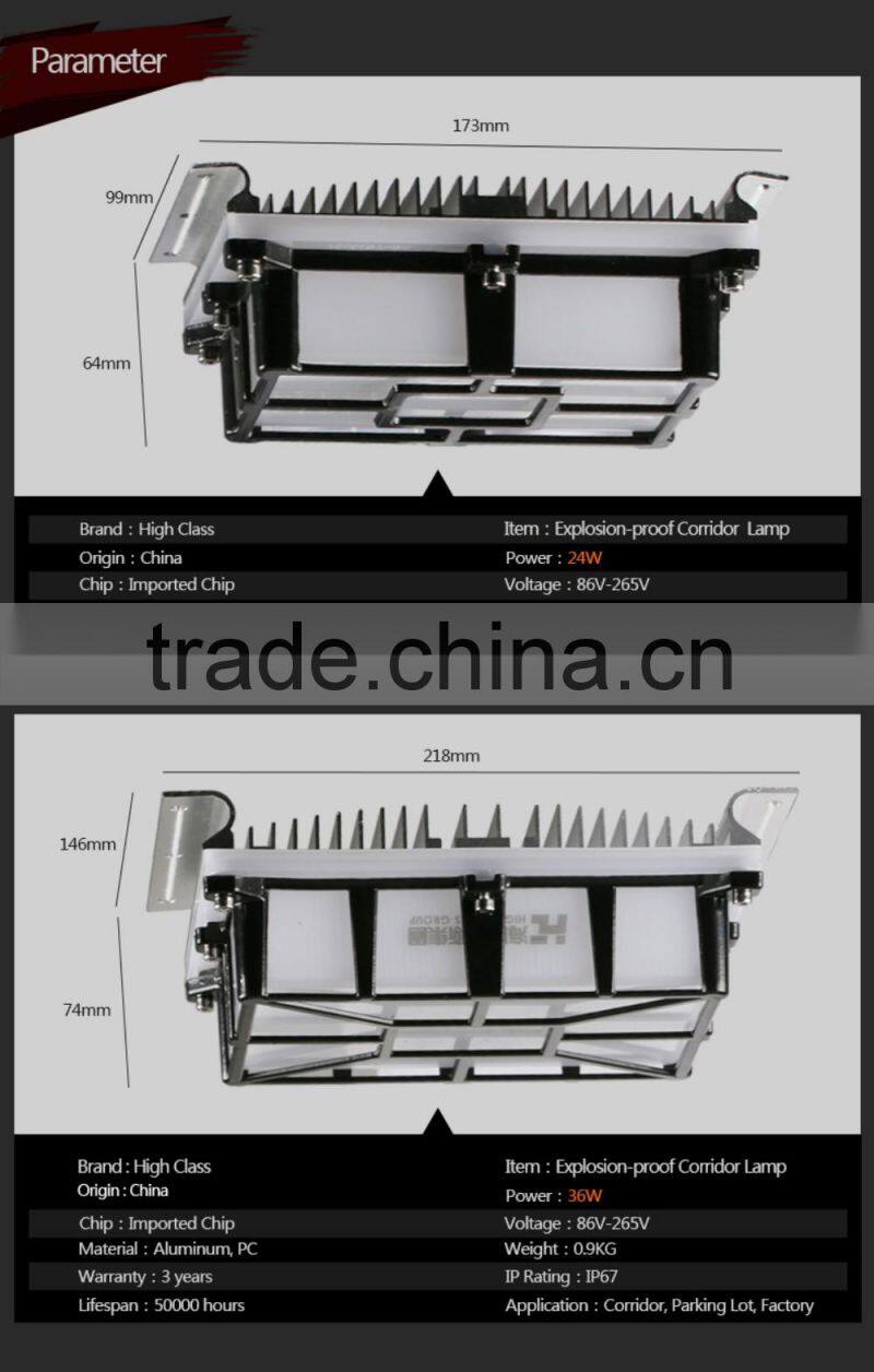 IP67 Waterproof Explosion Proof 24W 36W LED Corridor Ceiling Light for Washroom Bathroom Sauna Room Lighting