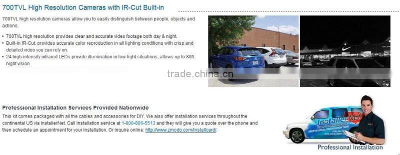 Zmodo CCTV system 960H 8CH DVR+8 Cameras kit &700 tvl camera