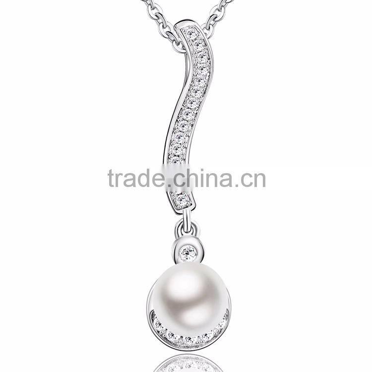 Simple Design 925 Silver Pearl Dangling Pendant Necklace for Party & Wedding