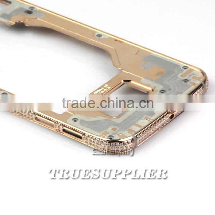 Factory Price Gold plating middle frame for SAMSUNG S6 Gold plated Middle Frame with Diomands