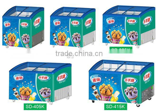 streamline sliding glass lid glass top door chest ice cream freezer with drain slot