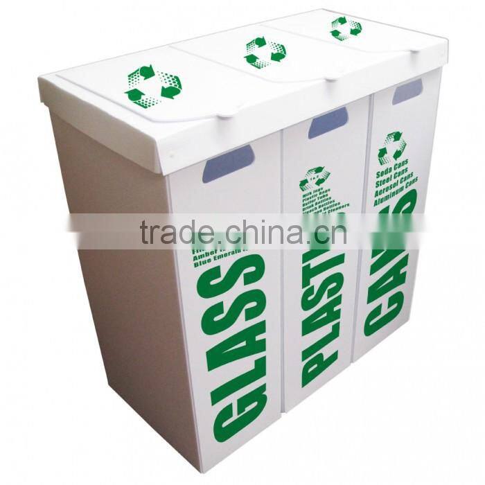 3-in-1 Recycle Corrugated Plastic Rubbish Bin Set