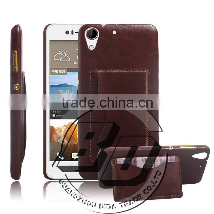 Fashionable Popular Pu leather Kickstand card pocket on back cover For HTC Desire 728 lowest price