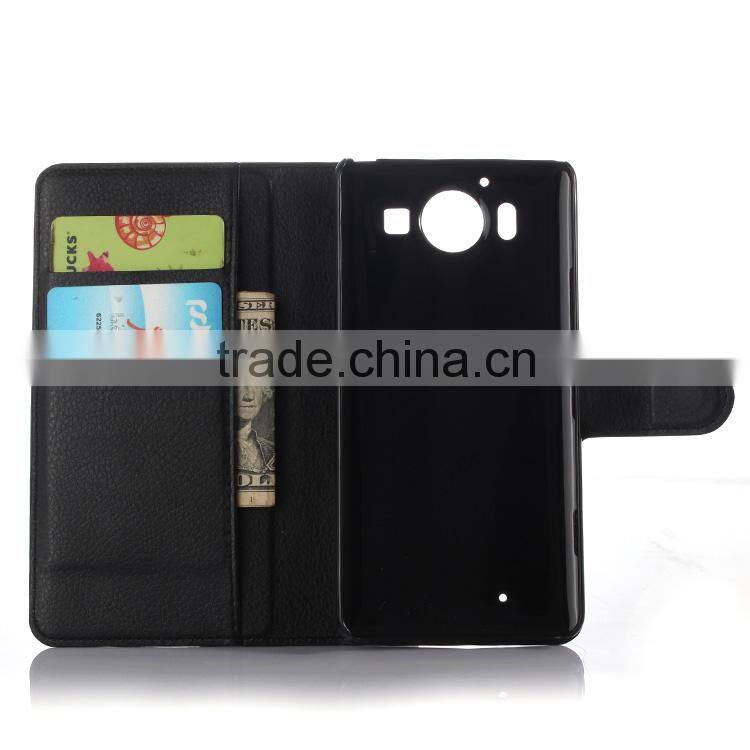 High quality Stand Wallet Lychee Leather flip cover case for nokia lumia 950 paypal accept