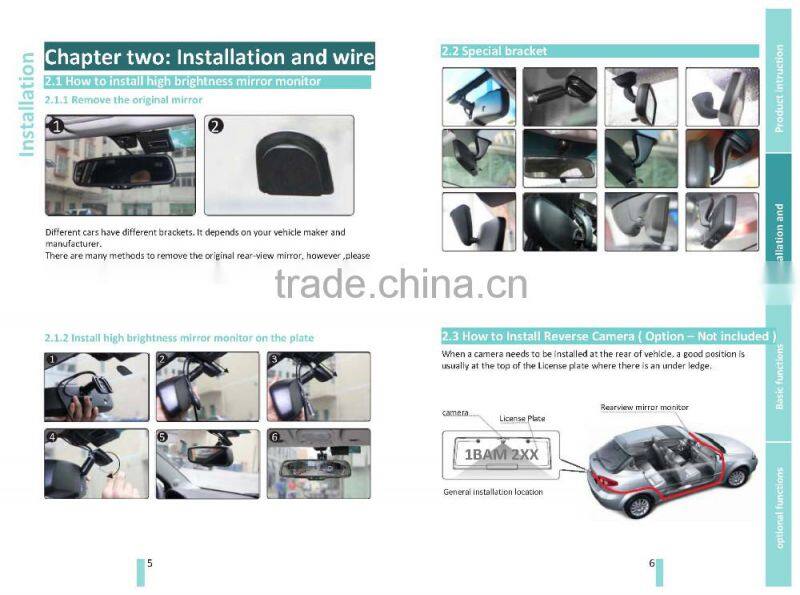 4.3 inch GPS & navigation rear view mirror monitor with compass & temperature auto dimming and backup camera display