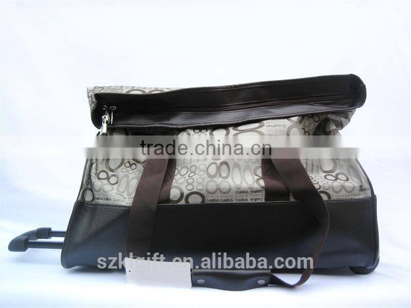 Plastic shoulder bag on wheels made in China