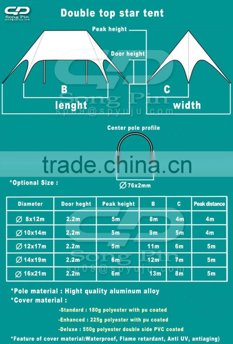 Display Single top Star tent with custom OEM logo printing