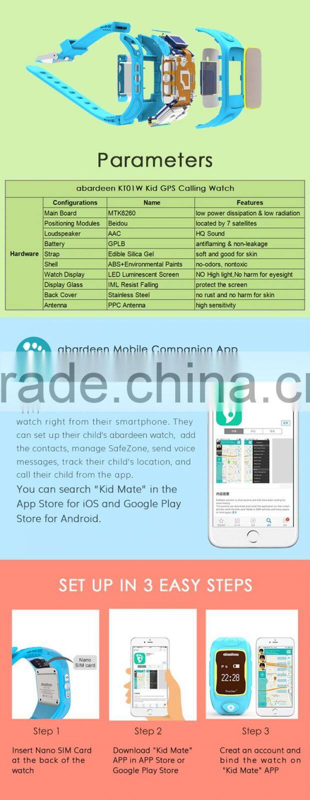 2016 Kingrole gps kids bracelet smart watch