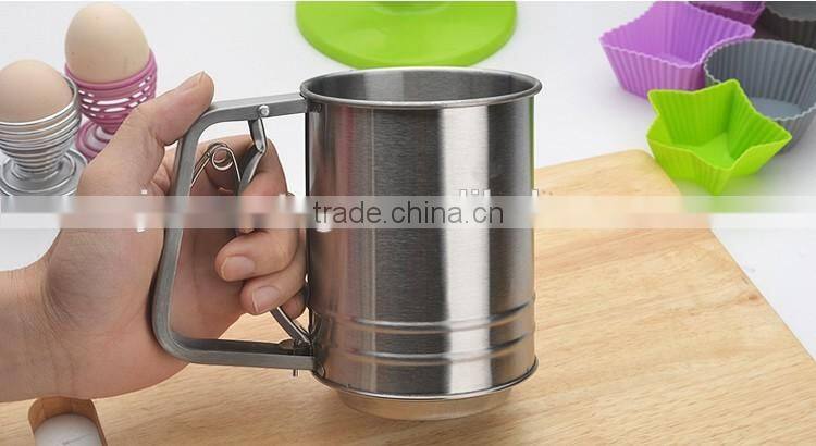 Newest Stainless Steel Mesh Flour Sifter Mechanical Baking Icing Sugar Shaker Sieve Tool Cup Shape