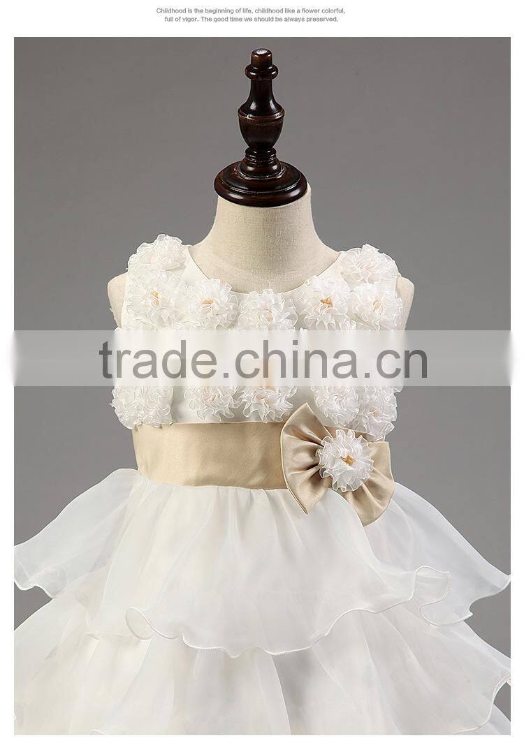 Top Quality Chic Rosette Flower Girl Dress Satin Girl Evening Dresses Fashion Children Pageant Party Dress Wedding Pettidress