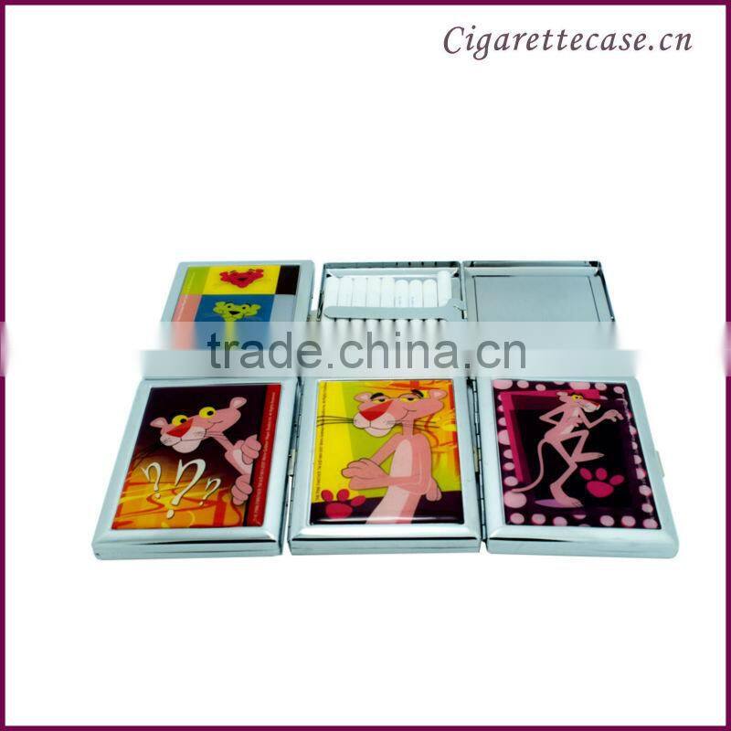 fancy design Metal chormed cigarette case with sticker logo stainless cigarette case with clip
