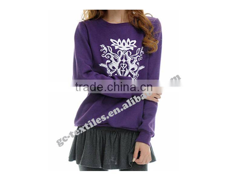 Girls' Leisure Purple Fleece Sweater with white logo printed