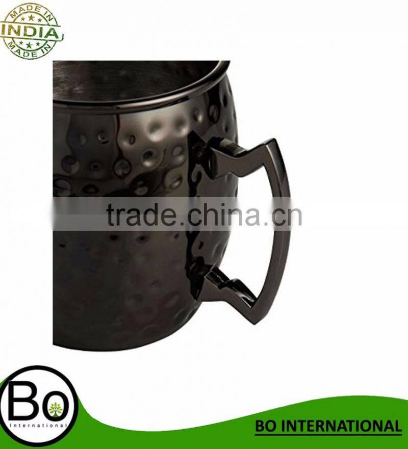 Set of 2 Barrel Style Moscow Mule Mugs - Black - Hammered Effect