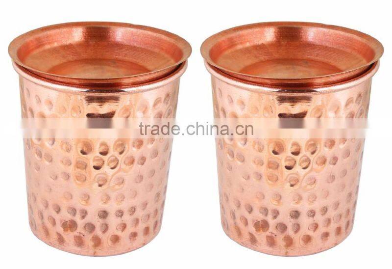 Indian Copper Tumbler Hammered Glasses for Healing Ayurvedic Product set of 2