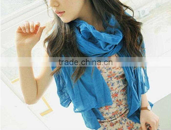 Promotion 1Dollar Scarf 2014 New Fashion Women Girls Candy Color Crinkle Long Soft Scarf Wrap Shawl Stole