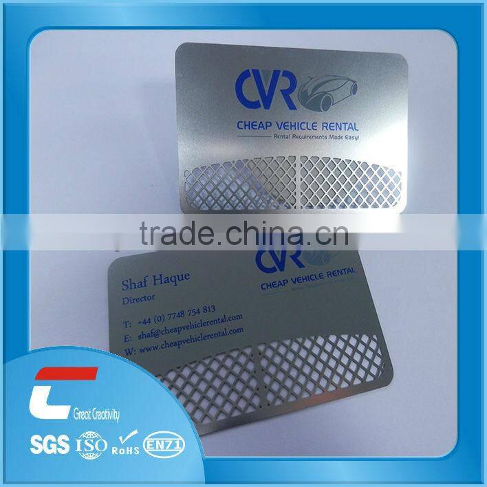 customized silver/golden laser cut metal business card