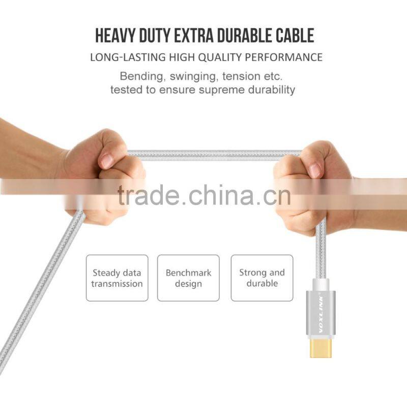 Voxlink 1m TYPE-C Male to Male Mobile Phone Data Cable Charging Cable Nylon Braided Metal Wire Type C to Type C Cable
