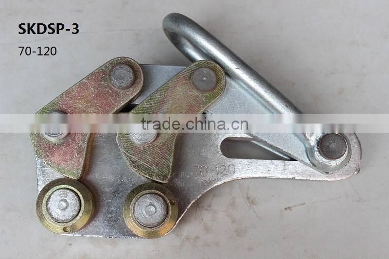 Portable eccentric dual-cam earth wire grips for pulling cable wire