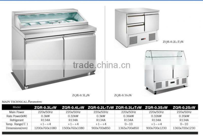 2016 Factory price salad bar cold bain marie, bain marie refrigerator(ZQR-0.3L2W)