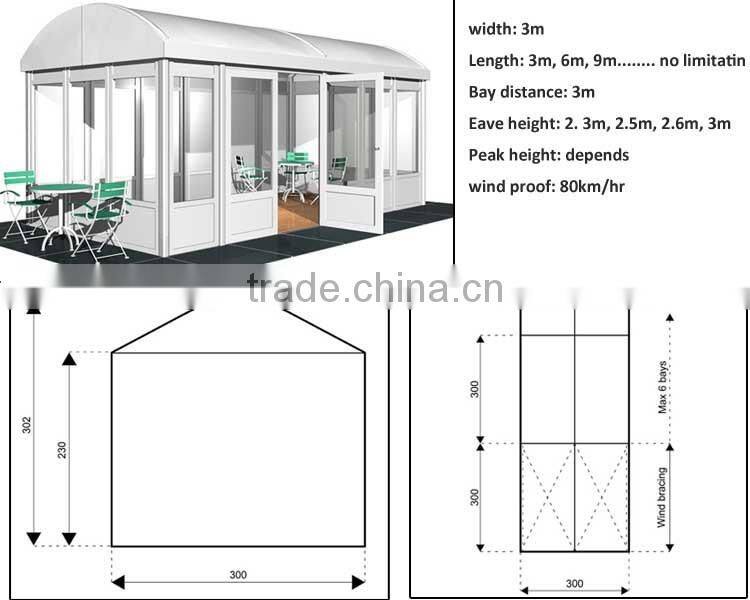 Sunproof 3x6m curve tent for bus shuttle station