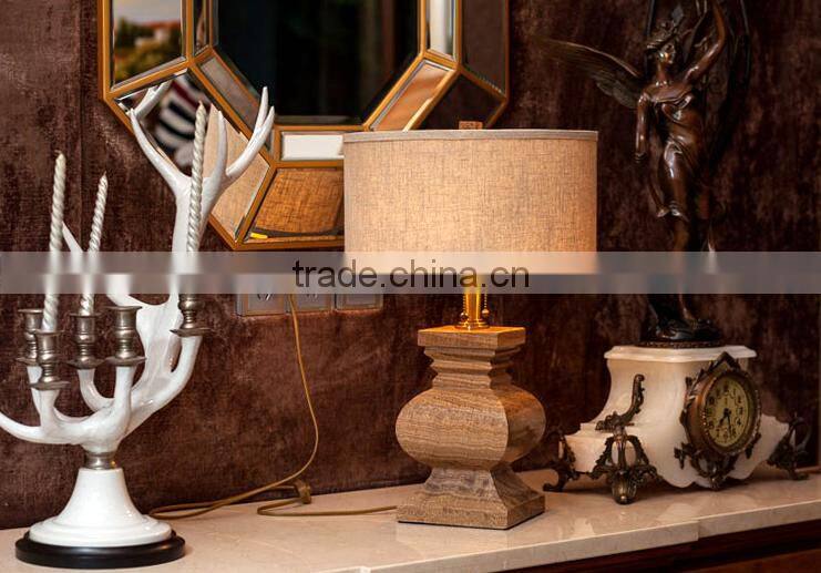 Imported marble carving lampbody fabric lampshade bedroom table lamp