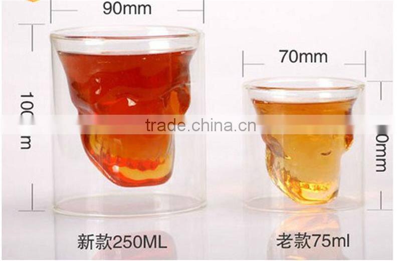 New Product Personalized 75ml High Borosilicate Glass Skull Shot Glass Double Wall Skull Wine Glass Cup